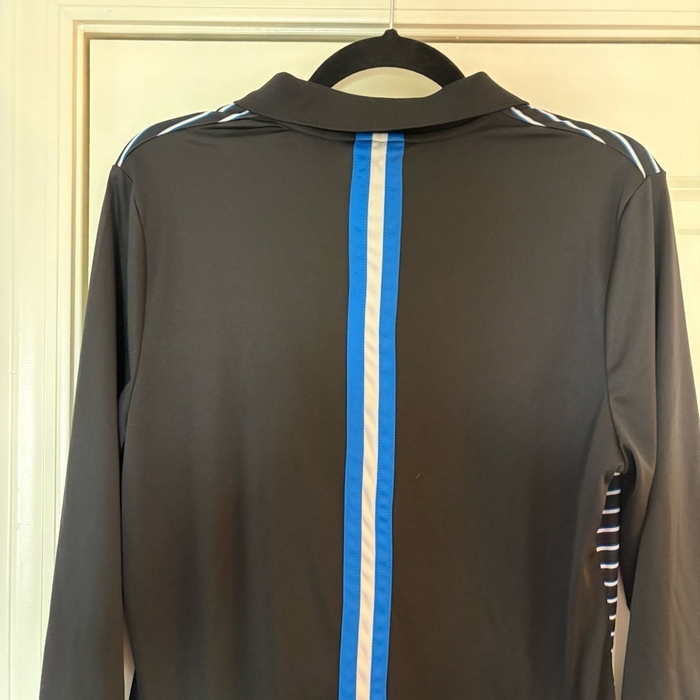 PGA Tour Women’s Black with Blue and White Stripes Long Sleeve Polo Shirt - Picture 4 of 9